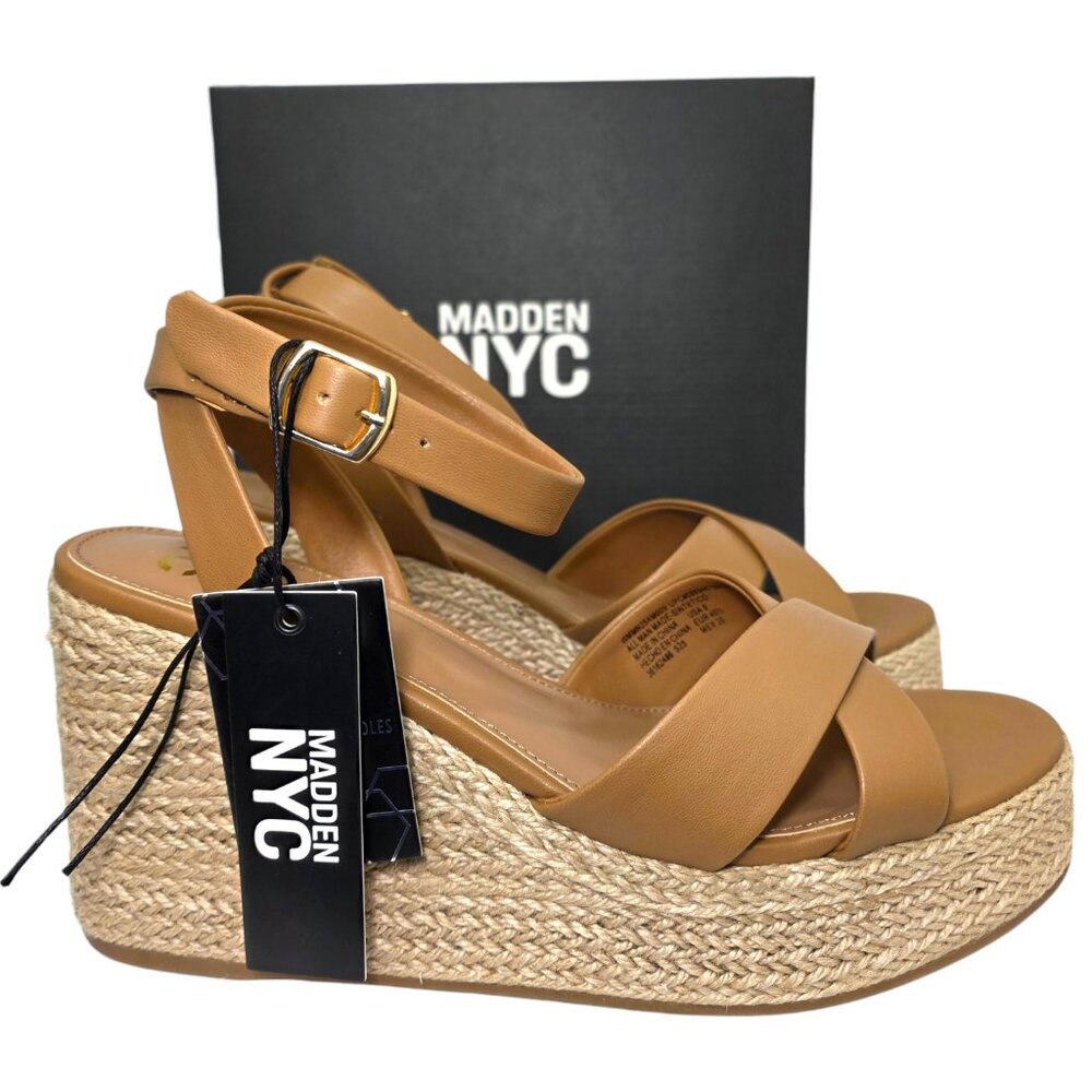 Madden NYC Wedge Sandals Strappy Womens Size 6-11 Beige Adjustable Buckle Strap